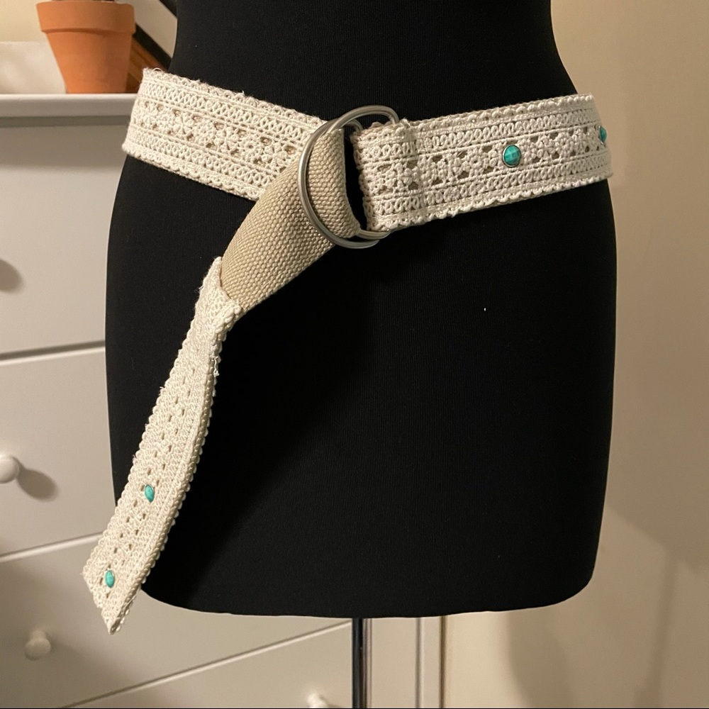 Cream Colored Belt with Turquoise Details
